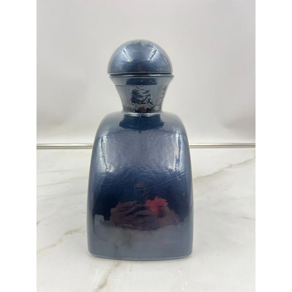 Vintage Decorative Glass Decanter Bottle Navy Blue Iridescent Made in Spain 7in